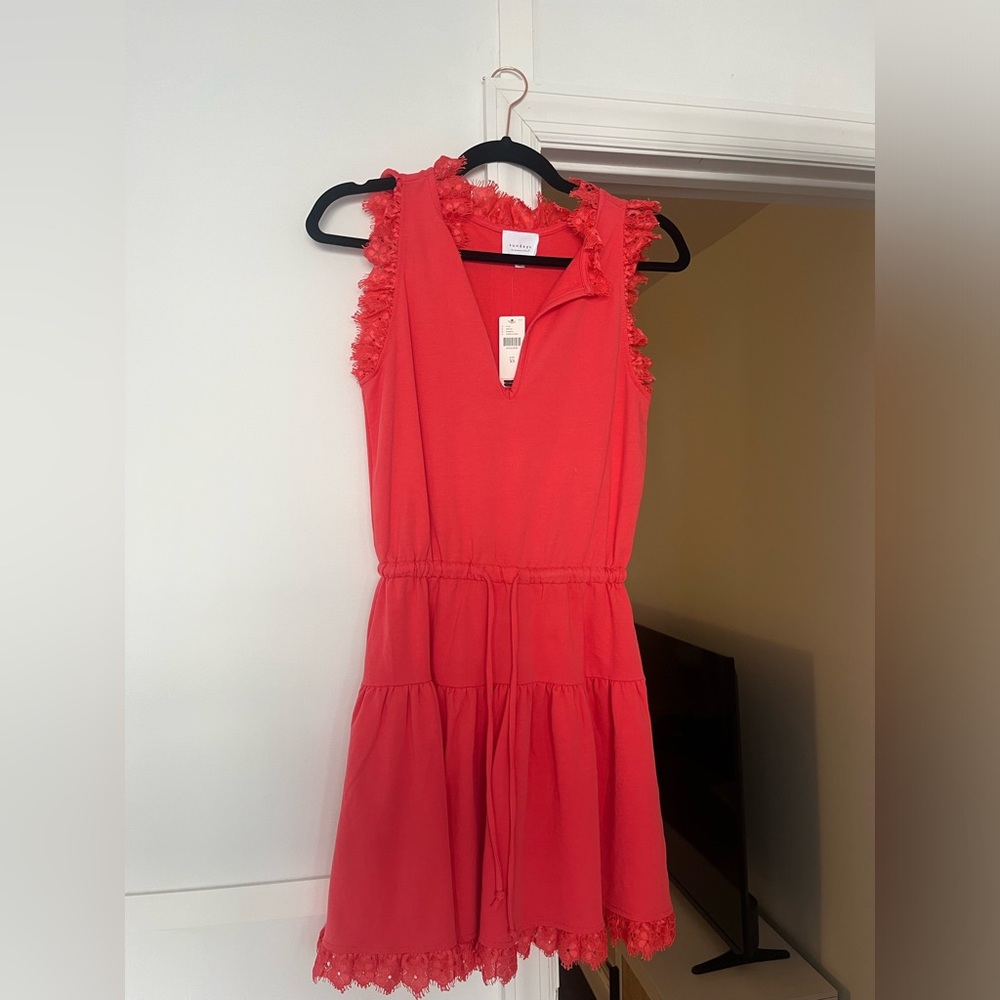 Hot pink Sleeveless Dress with Lace Trim